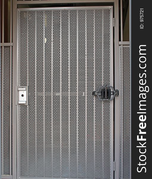 Iron mesh gate in hallway. Iron mesh gate in hallway