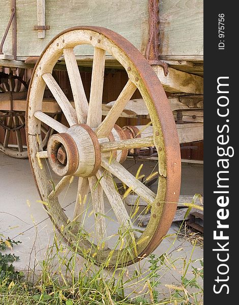 Wagon Wheel with weeds in front of them