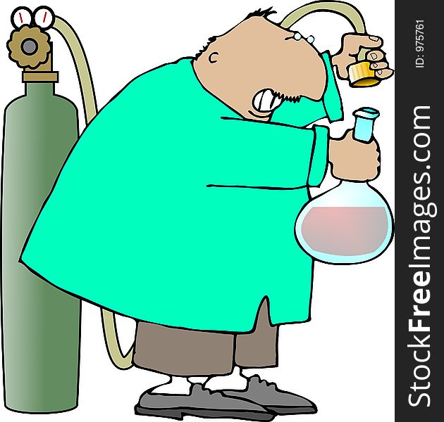 This illustration depicts a scientist filling a glass beaker.