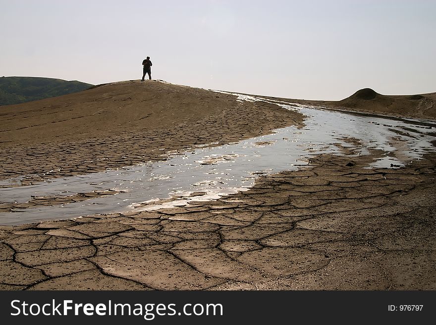 Man on the moon landscapefrom Mud Volcanoes - Buzau, Romania (unique geological phenomenon in Europe where the earth gas reaches the surface through hills making small Mud volcanoes)