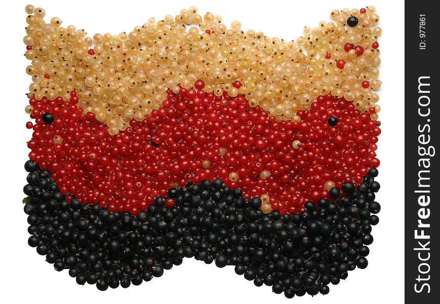 Currant, different colors, placed in a for of the flag