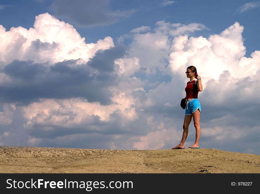 Girl walking in the sky