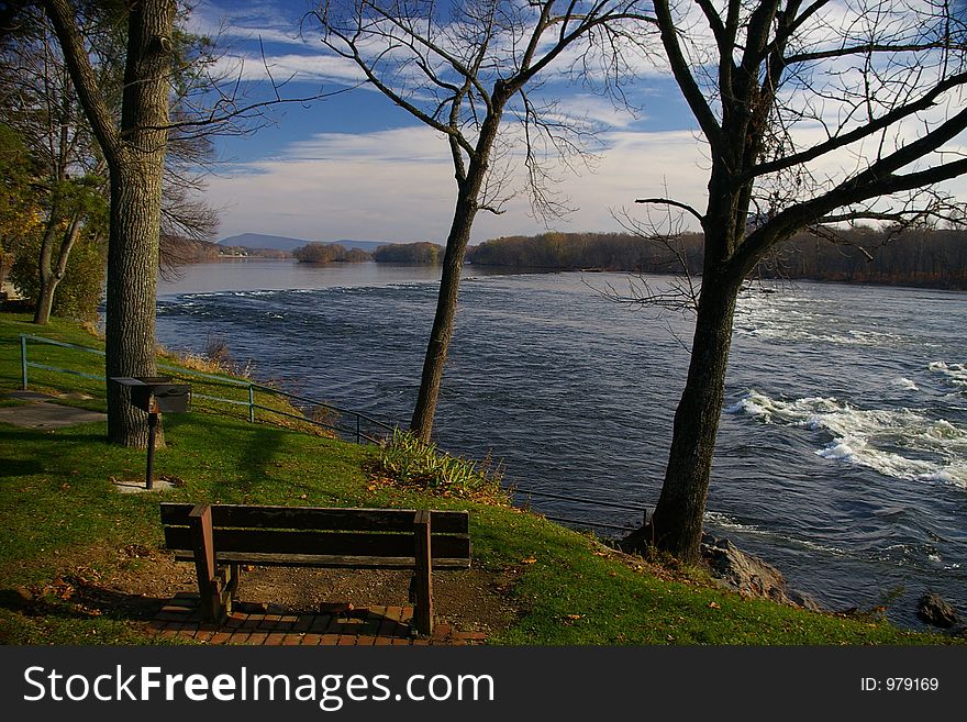 Mckee's Rocks on the Susquehanna River is best seen from a rest stop and picnic area located on Route 11/15, Snyder County, Pennsylvania