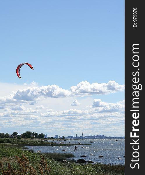 Kite Surfer and on the background Tallinn.