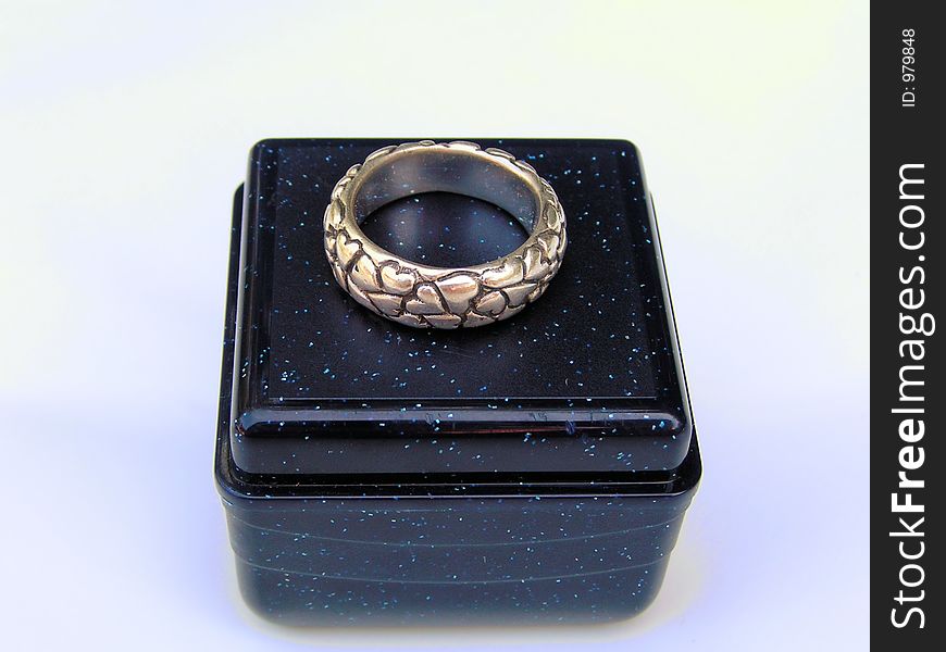 A photo of a ring on a box
