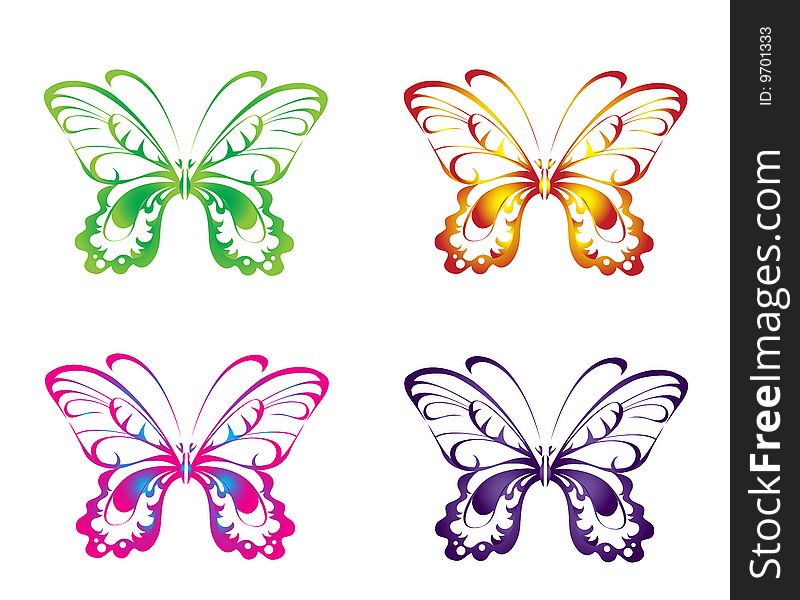 Four beautiful butterfly on the white background