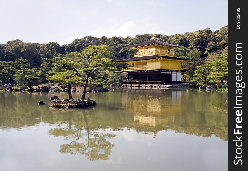 The informal name is Rokuon-ji or Deer Garden Temple, now a gold Zen temple in front of a beautiful lake. The informal name is Rokuon-ji or Deer Garden Temple, now a gold Zen temple in front of a beautiful lake