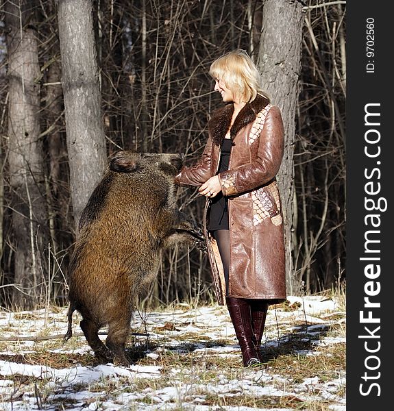 Blonde Girl With Wild Boar