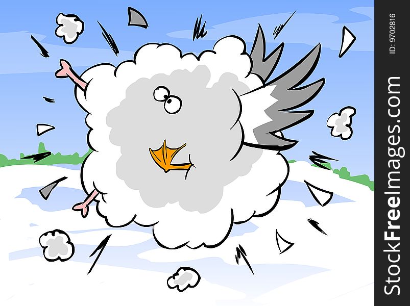 Illustration. Goose fights with pig on the snow. Illustration. Goose fights with pig on the snow.