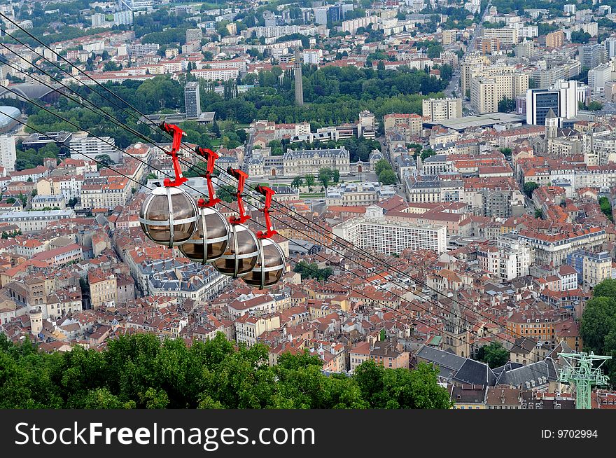 Rope-way in Grenoble which is called Balls and leads to the Bastille architectural monument