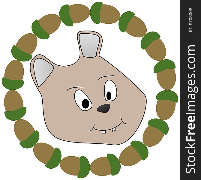 Cartoon squirrel with ring of acorns