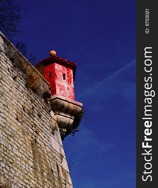 The photo of old embrasure - the part of Bastille architectural monument in Grenoble (France). The photo of old embrasure - the part of Bastille architectural monument in Grenoble (France)