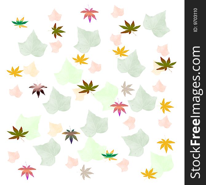 Autumn leaves scattered on white scrapbook illustrated. Autumn leaves scattered on white scrapbook illustrated