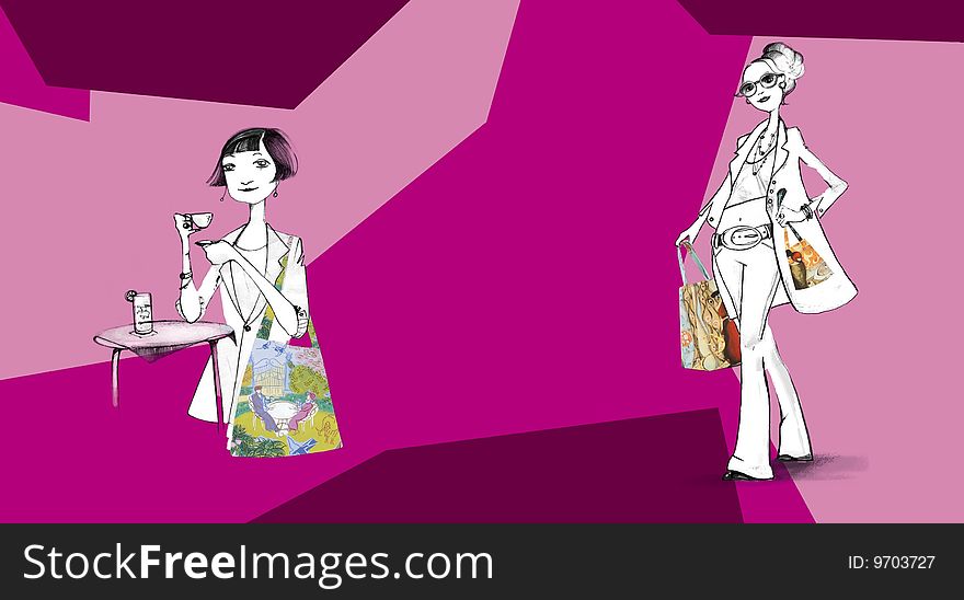 Women silhouettes with shopping bags. Women silhouettes with shopping bags