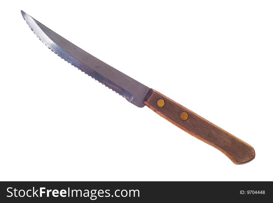 Small kitchen knife with wooden handle isolated on the white. Old and used. Small kitchen knife with wooden handle isolated on the white. Old and used.