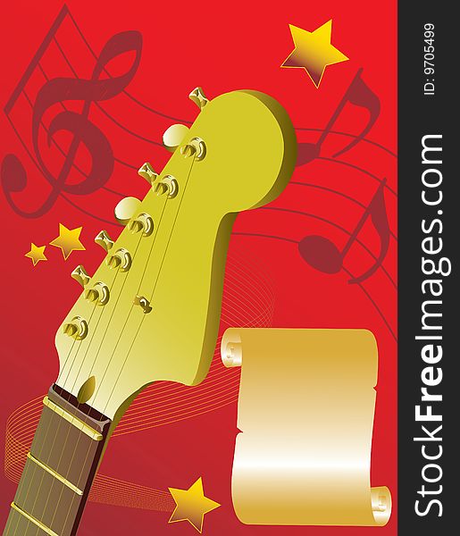 Vector illustration of Guitar on a red background