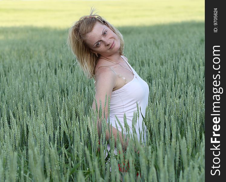 Beauty woman on field