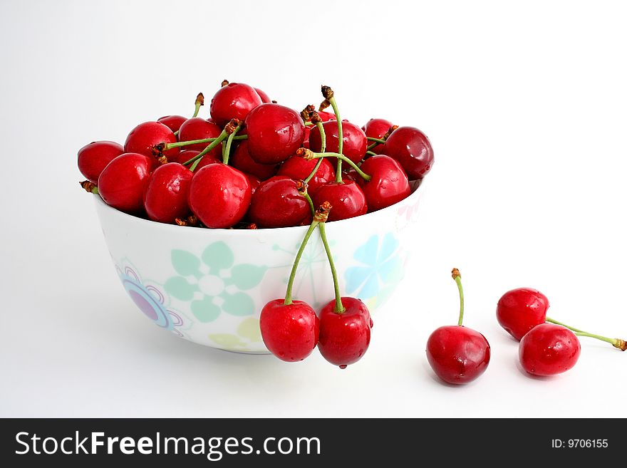 The Ripe sweet cherries.It Is Insulated on white