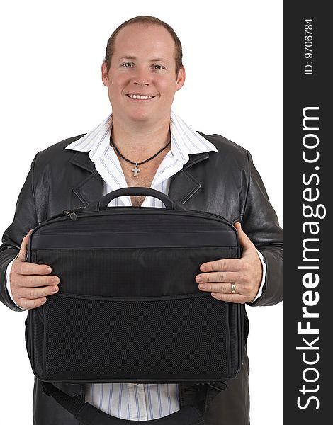 Businessman holding a laptop bag