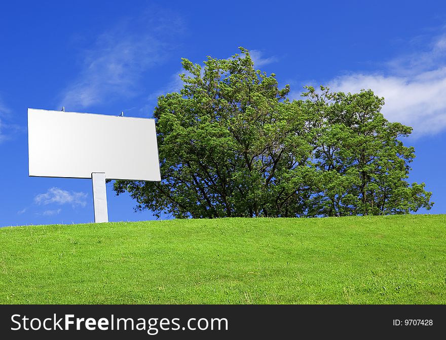 Empty billboard against a beautiful landscape