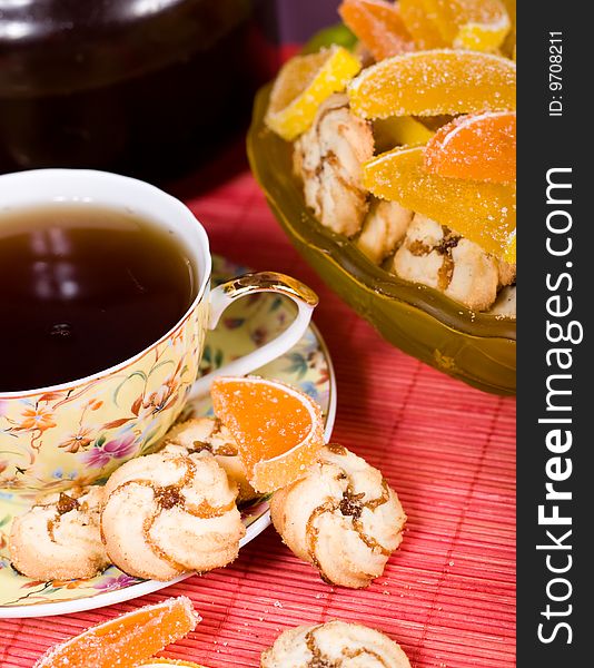 Cup of hot tea with cookies at home. Cup of hot tea with cookies at home