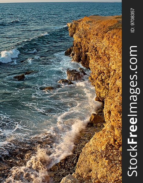 Black Sea, Mountains and clouds in the sky, waves. Black Sea, Mountains and clouds in the sky, waves