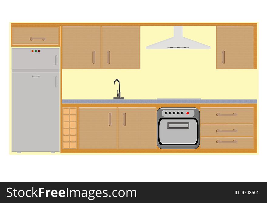 Frontal view of a modern kitchen
