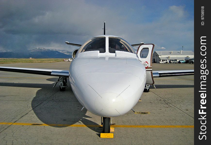 Wide angle image of a jet used for corporate travel. Wide angle image of a jet used for corporate travel