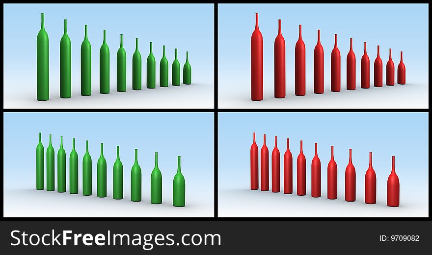 A 3d representation showing graphs of wine bottles. Simply flip the image to get opposing graphs if needed. A 3d representation showing graphs of wine bottles. Simply flip the image to get opposing graphs if needed.