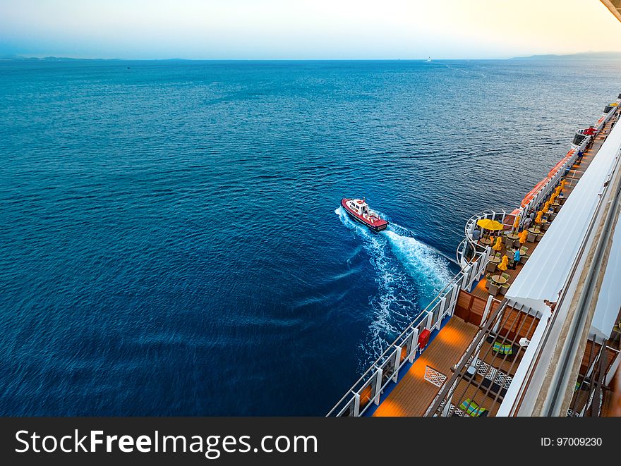 High Angle View Of People Sailing On Sea