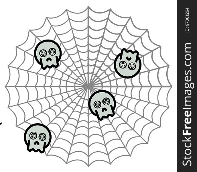 Spider`s preys. Illustration of a web spider. White background