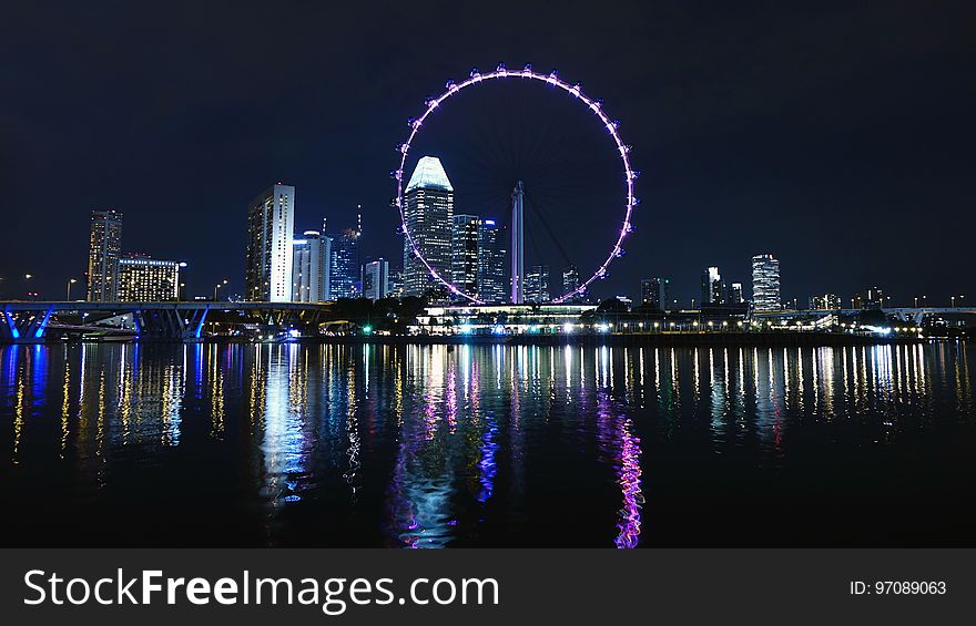 Reflection, Cityscape, Skyline, Ferris Wheel