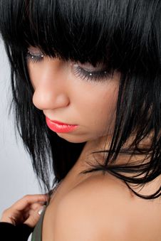 Strassed Eyelashes Brunette Looking Down Stock Photo Strassed Eyelashes Brunette Looking Down Stock Photo
