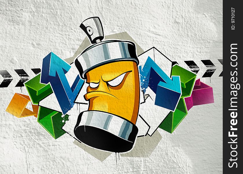 Cool graffiti image with can on the wall