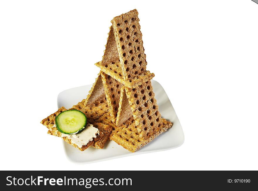Whole wheat crackers house, isolated on white