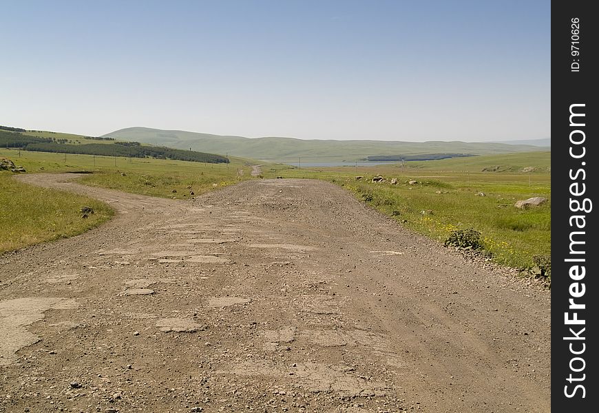Emptu rural sandy route in Georgia. Caucasus. Emptu rural sandy route in Georgia. Caucasus