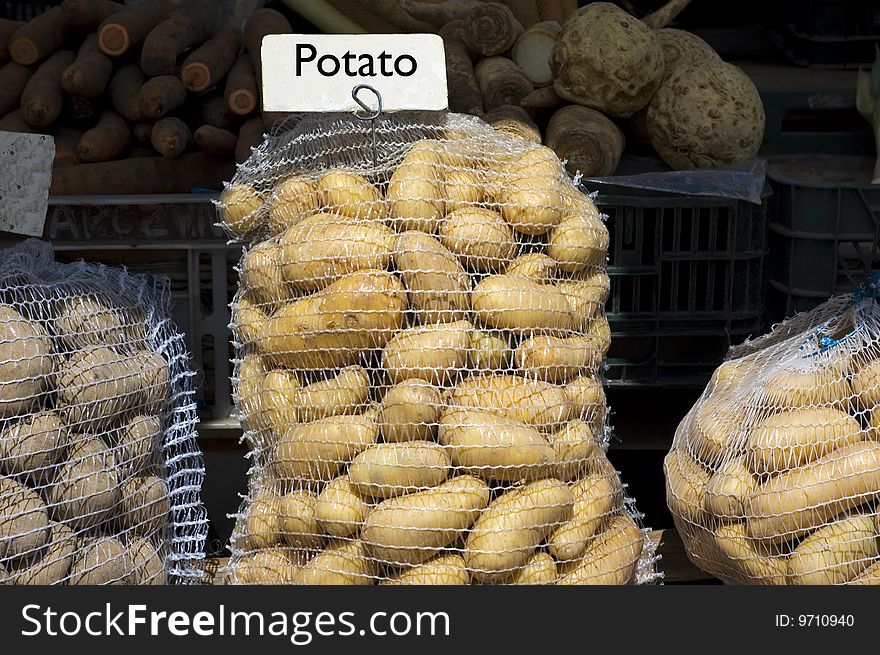 Potatos in bag on marketplace