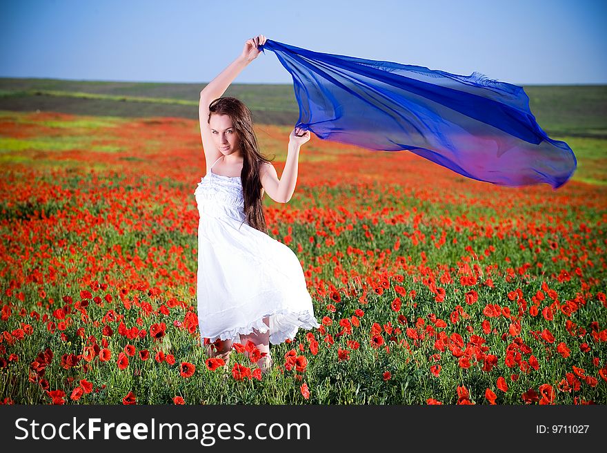 Beautiful Girl In The Poppy Field