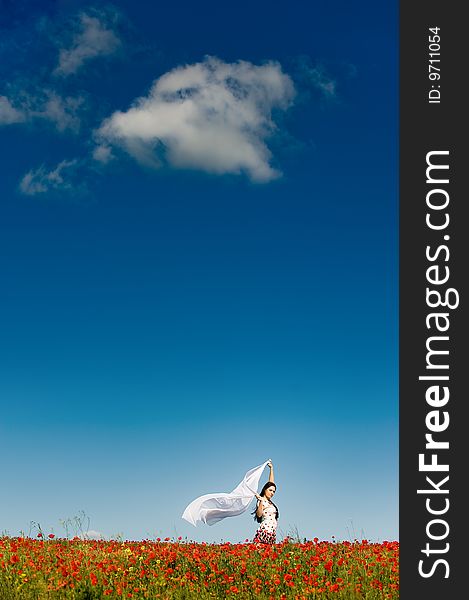 Young beautiful girl with white scarf outside. Young beautiful girl with white scarf outside