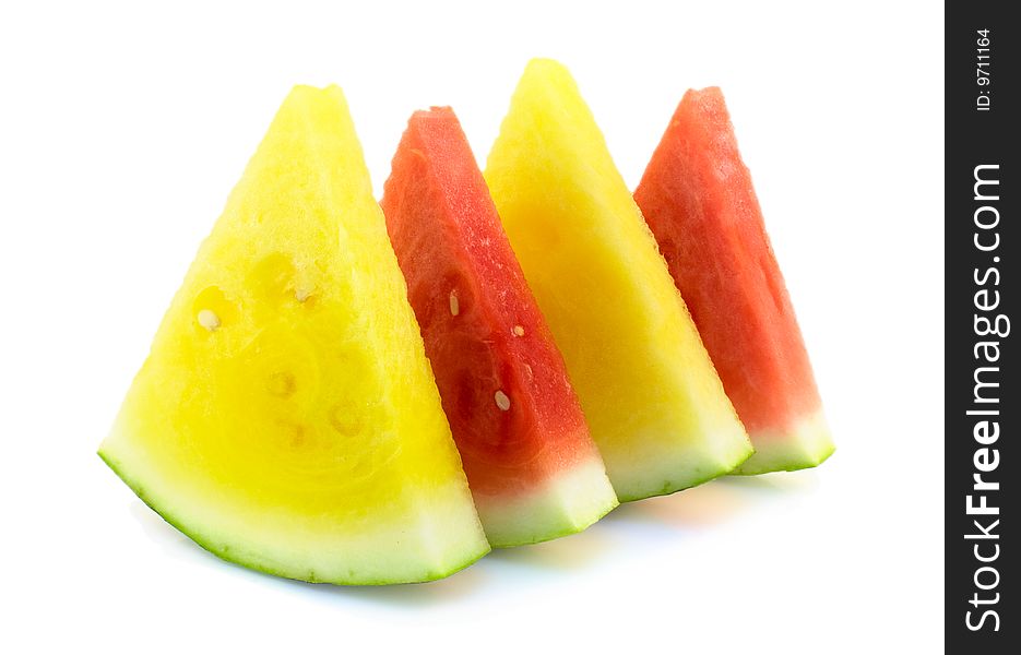 Pieces of red and yellow watermelon