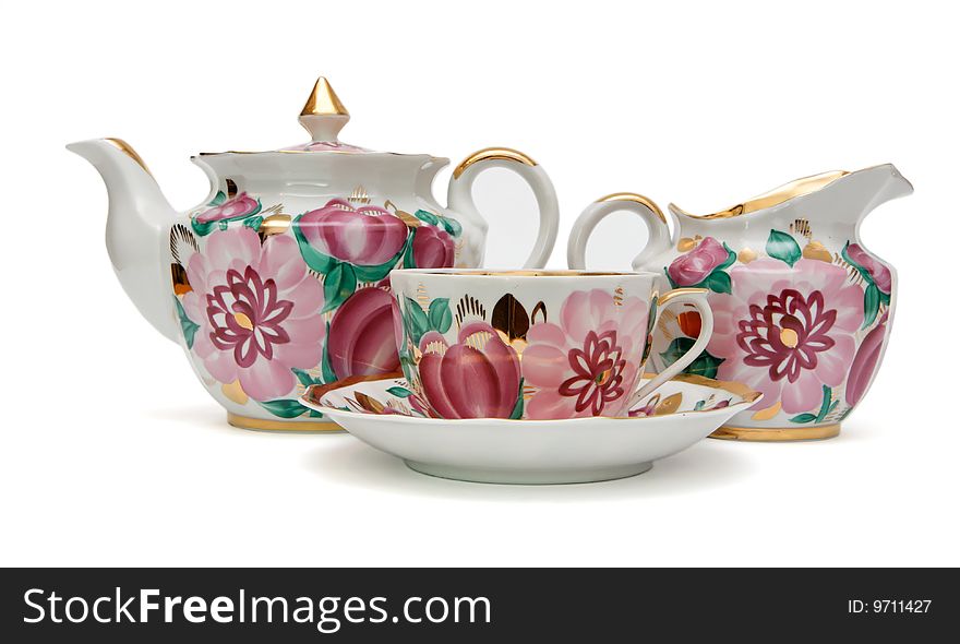 Tea Service With Floral Pattern Isolated