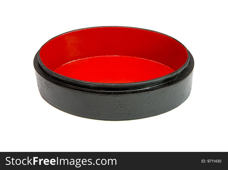 Oval Black And Red Wooden Casket Isolated