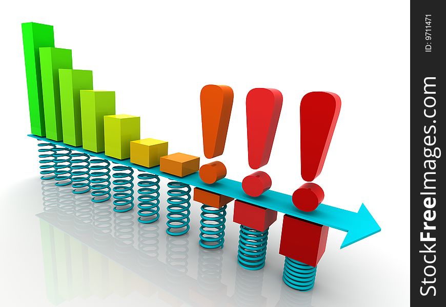 Graph showing decrease in profits or earnings in 3D. Graph showing decrease in profits or earnings in 3D