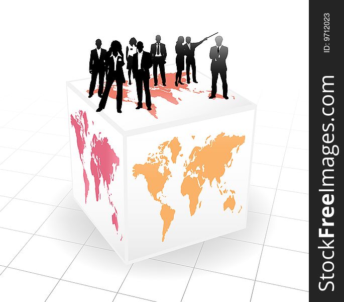 Vector illustration of business people on the cube