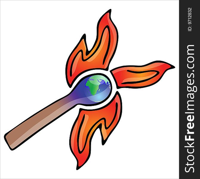 Earth as a burning matchstick. Earth as a burning matchstick