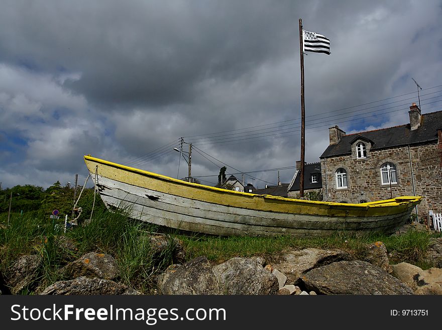 Boat on the shore somewhere in Brittany. Boat on the shore somewhere in Brittany