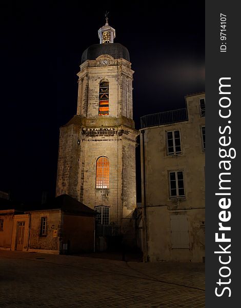 Church at night in La Rochelle