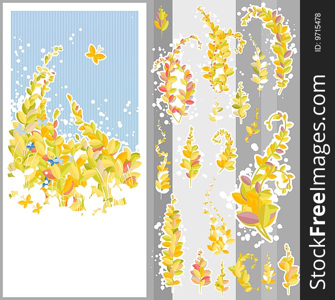 Autumn leafs background, template and design elements