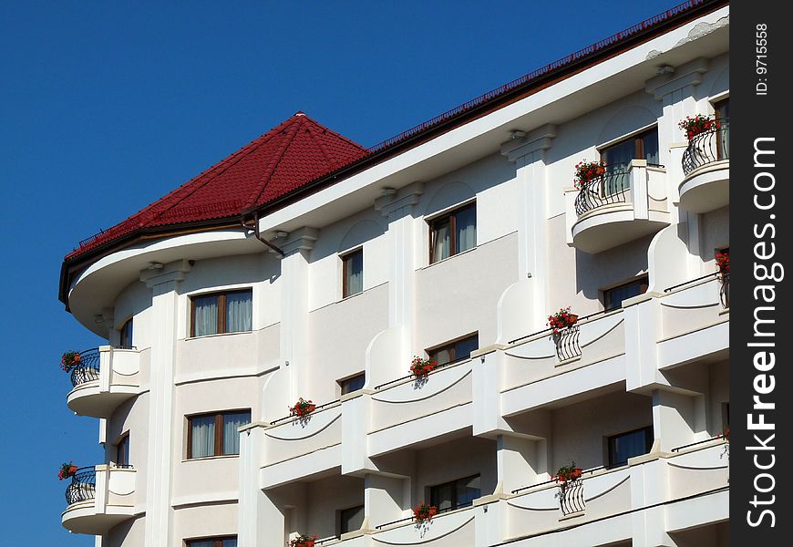 Corner view of a white hotel in Sibiu, Romania. Corner view of a white hotel in Sibiu, Romania