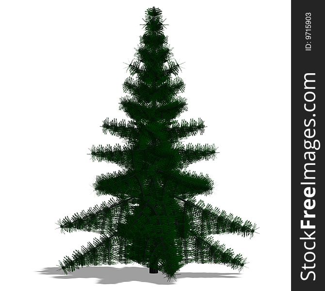 3D Render of a needle beam Tree with shadow and clipping path over white